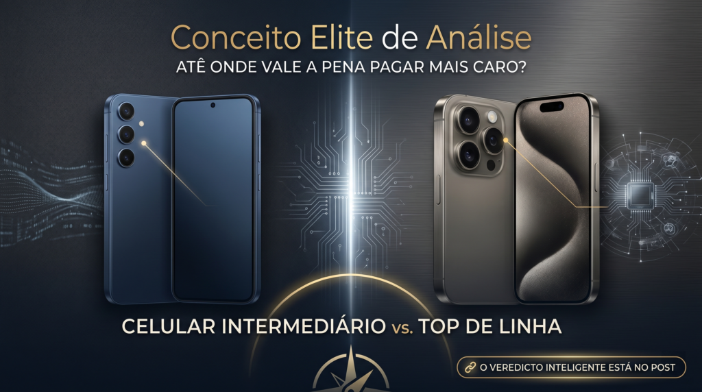 Comparativo visual entre smartphones intermediários e celulares top de linha para análise de custo-benefício no blog O Promocinho.