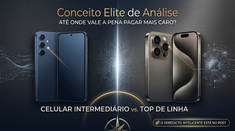 Comparativo visual entre smartphones intermediários e celulares top de linha para análise de custo-benefício no blog O Promocinho.